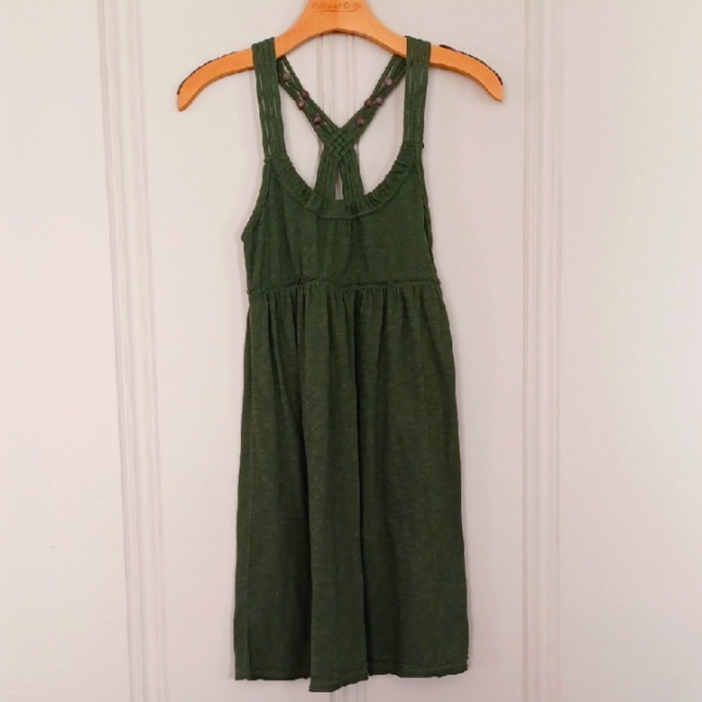 Aeropostale Army Green Boho Wooden Bead Racer-back Sun Dress